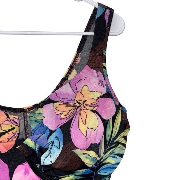 Miraclesuit Floral One-Piece Swimsuit V-Neck Ruched Tropical Print Womens 18W - Picture 2 of 9